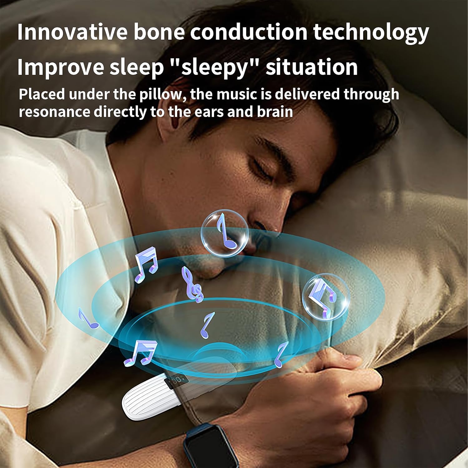 ByteWave Bone Conduction Pillow Speaker, Bluetooth 5.3 Under Pillow Speaker for Sleeping with LED Display, TF Card & Auto-Off, Ultra-Thin Wireless Bed Sound Pad Headphones for Side Sleepers