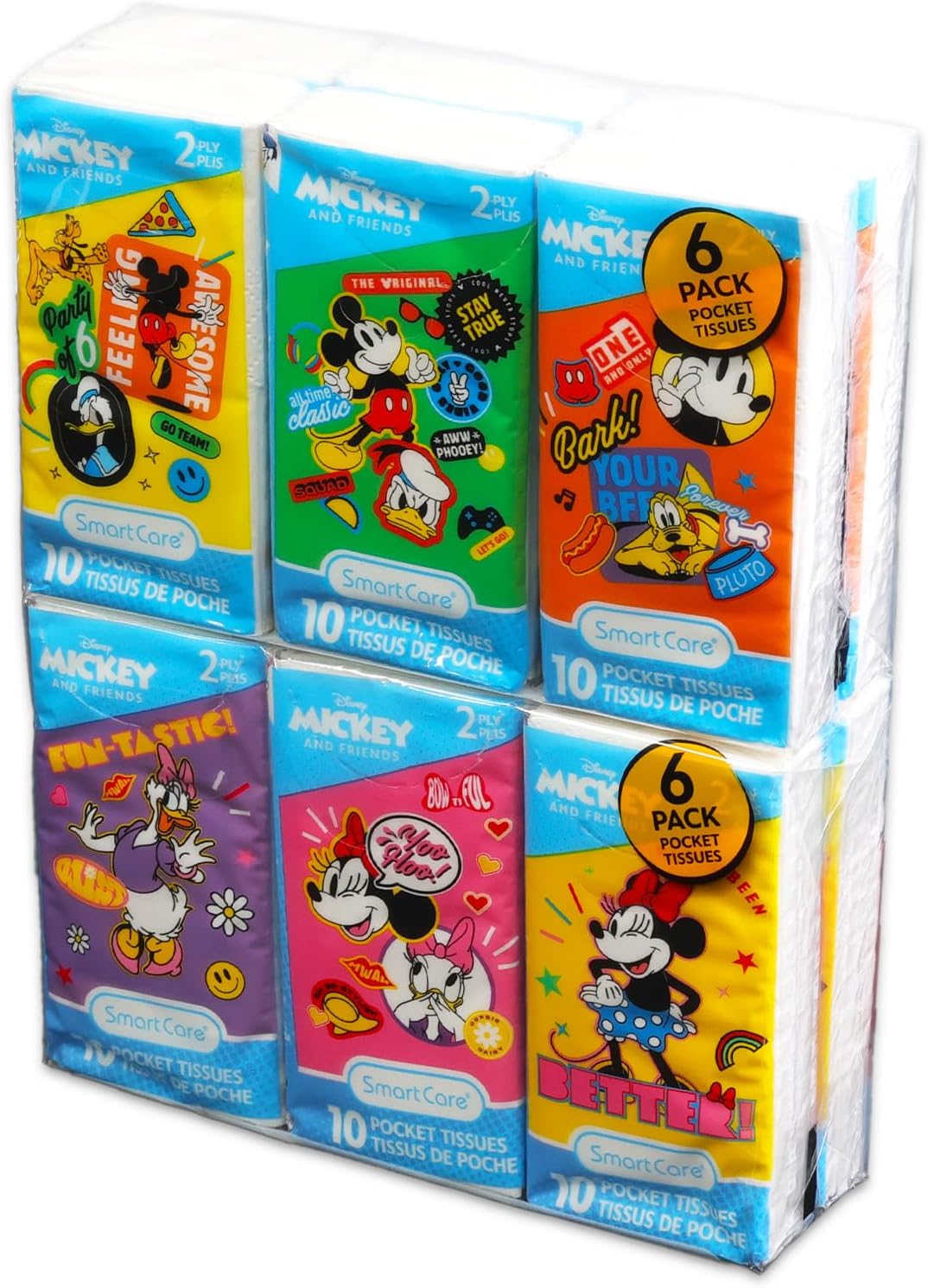 Mickey and Minnie Mouse Pocket Size Facial Tissue Set - 12 Packs of 10 Sheets (120 Tissues) Plus Stickers & Door Hanger | Disney Disposal for Travel, School, Classroom