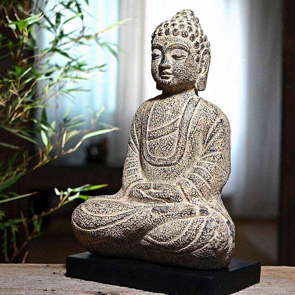 Buda Estatua Resina Piedra Polvo shakyamuni Zen Buddha Estatua Retro imitación plástico Sentado Buddha Supreme Buddha Coleccionable (Color : Mud Color)