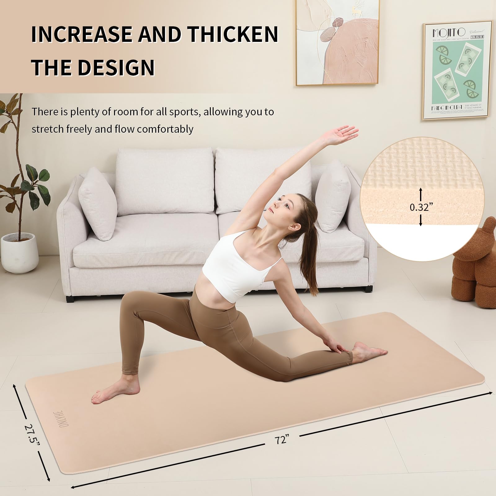 onlyhe Extra Wide yoga mat 70cm Non Slip POE Exercise Mat Eco Friendly High Resiliency Fitness Mats With Strap for Women,gymnastics, Pilates, Home, Floor, Workout (72