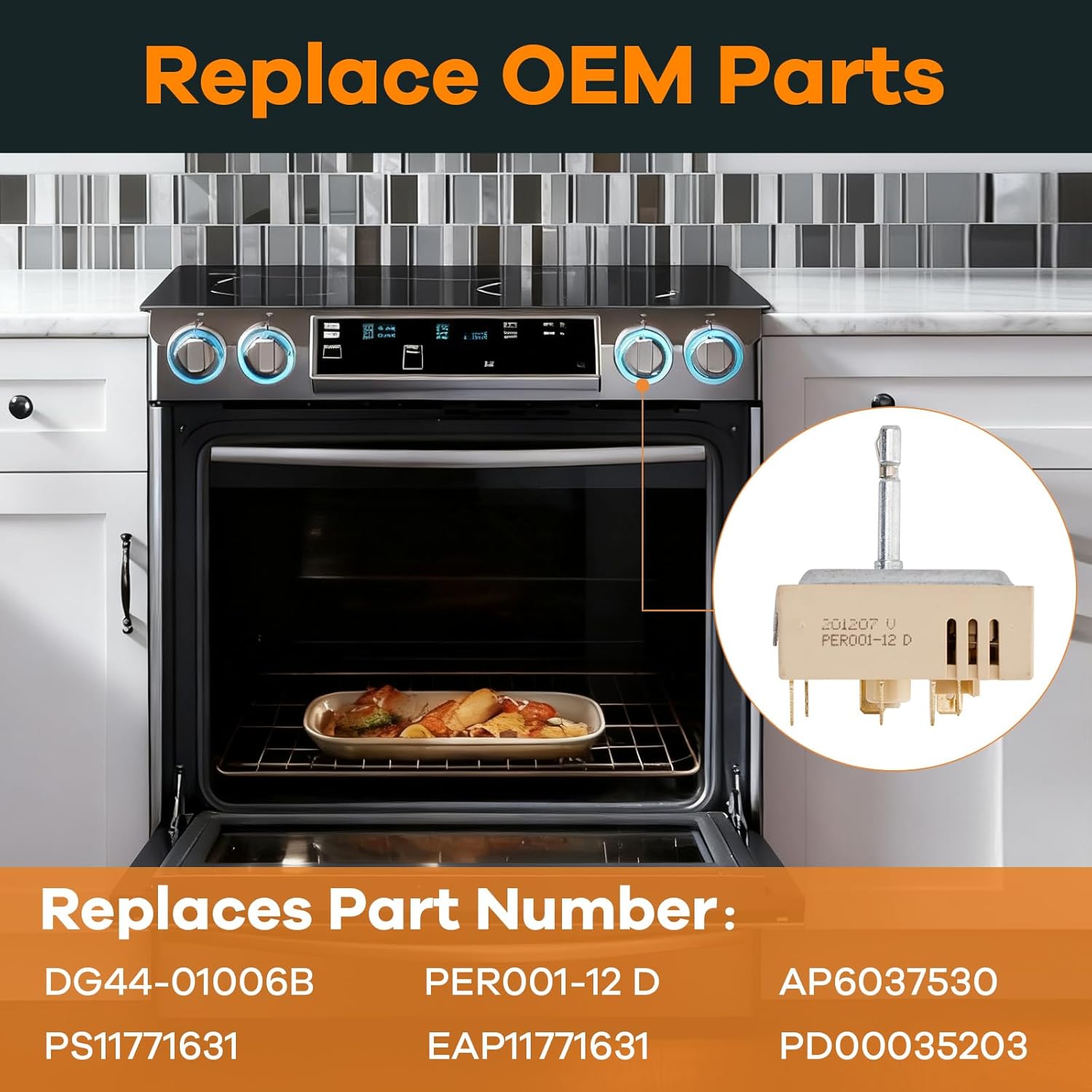 DG44-01006B Dual Infinite Switch For Samsung, PER001-12D Compatible with Samsung Range Oven Surface Element Control, Fits Stove NE59J7750WS NE58K9850WS NE59M4310SS Replacement Parts