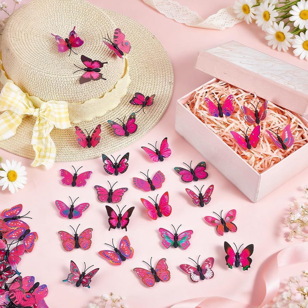 UNICRAFTALE 100Pcs PVC Artificial Butterfly Decorations Reusable Crimson Butterflies Decor with Metal Safety Pins for Dining Table Office Home Wall Ornaments image 4
