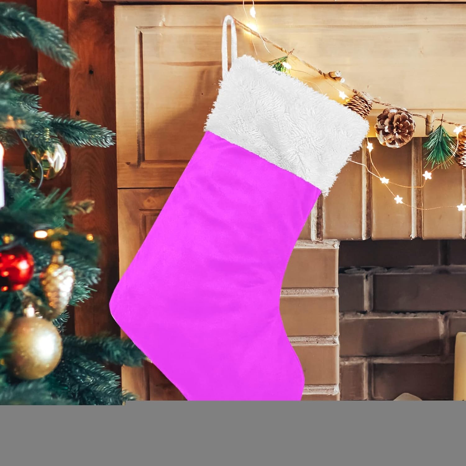 xigua 1 Pack Christmas Stocking, Plain Bright Neon Purple Solid Color Xmas Stockings Fireplace Decoration Hanging Ornament 17.7 Inch - Image 5