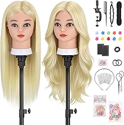TwoWin Testina Parrucchiere con Capelli 80% Naturali - 26 Pollici /66 cm Manichino per Formazione Acconciature con Morsetto e Kit Extension (Biondo)