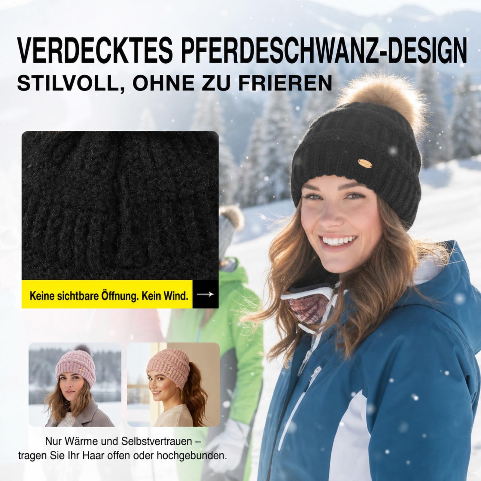 TOP-EX Damska czapka zimowa Beanie 50% wełna merynosowa z otworem na
