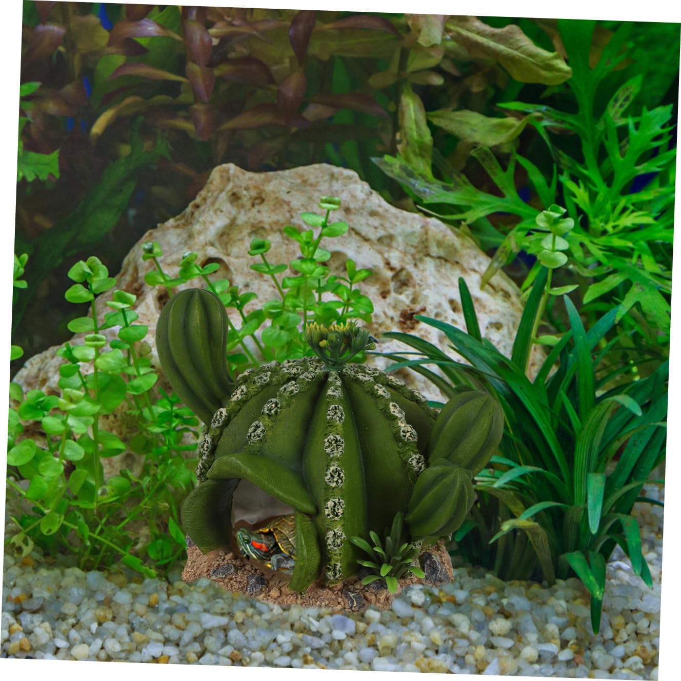 DOITOOL 3pcs Cactus Ornament for Reptiles Shelter Lifelike Green Resin Decoration for Turtle Lizard Tanks Hiding for Pets and Stain Resistant Cactus Models for Pet Landscaping