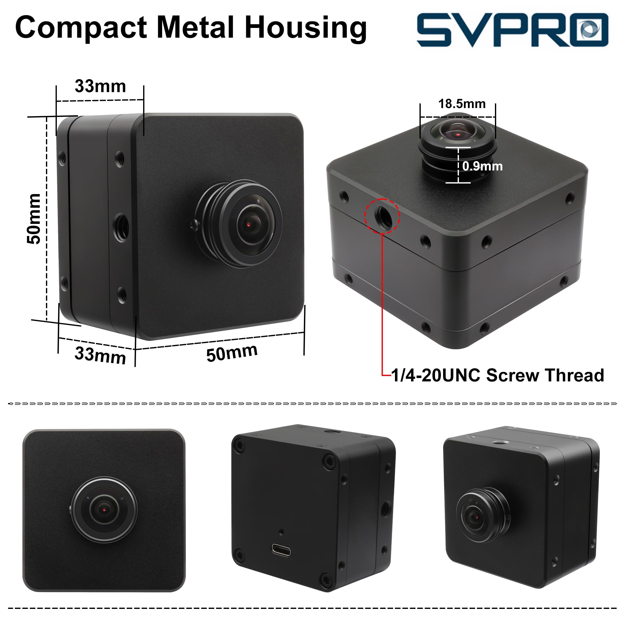 Svpro Fotocamera USB 3.0 da 12 MP, webcam ad alta velocità da 1080p a 230 fps con obiettivo fisheye da 204°e struttura in metallo, fotocamera UVC HD IMX577 per computer e laptop