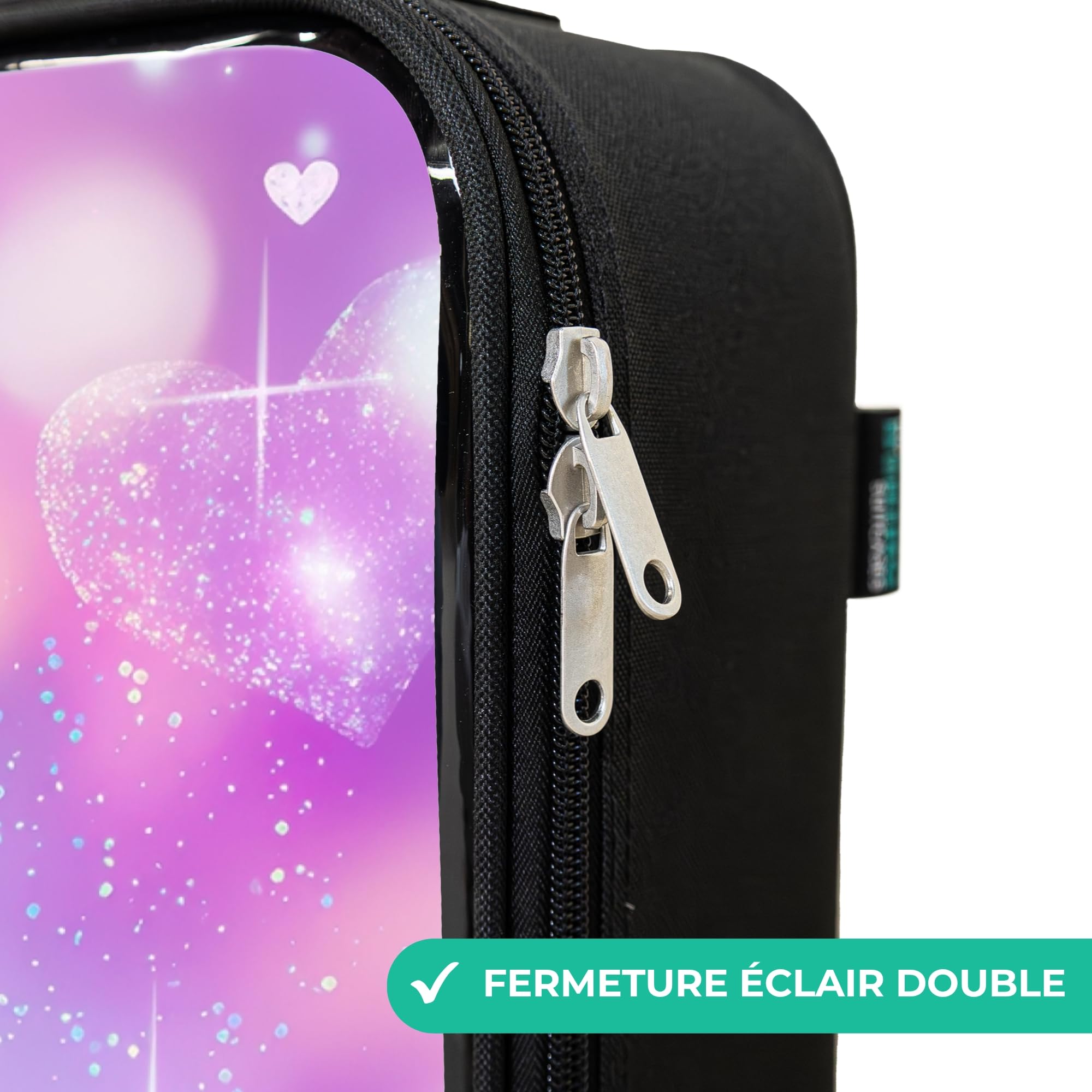 NoBoringSuitcases.com® Valise Enfant 48x31x19 cm Ultra Légère Bagages À roulettes LED pour Enfants Petite Voyage Bagage Bebe Valisette A Roulette Ado - Fille - Lumière - Arc-en-Ciel - Cœurs