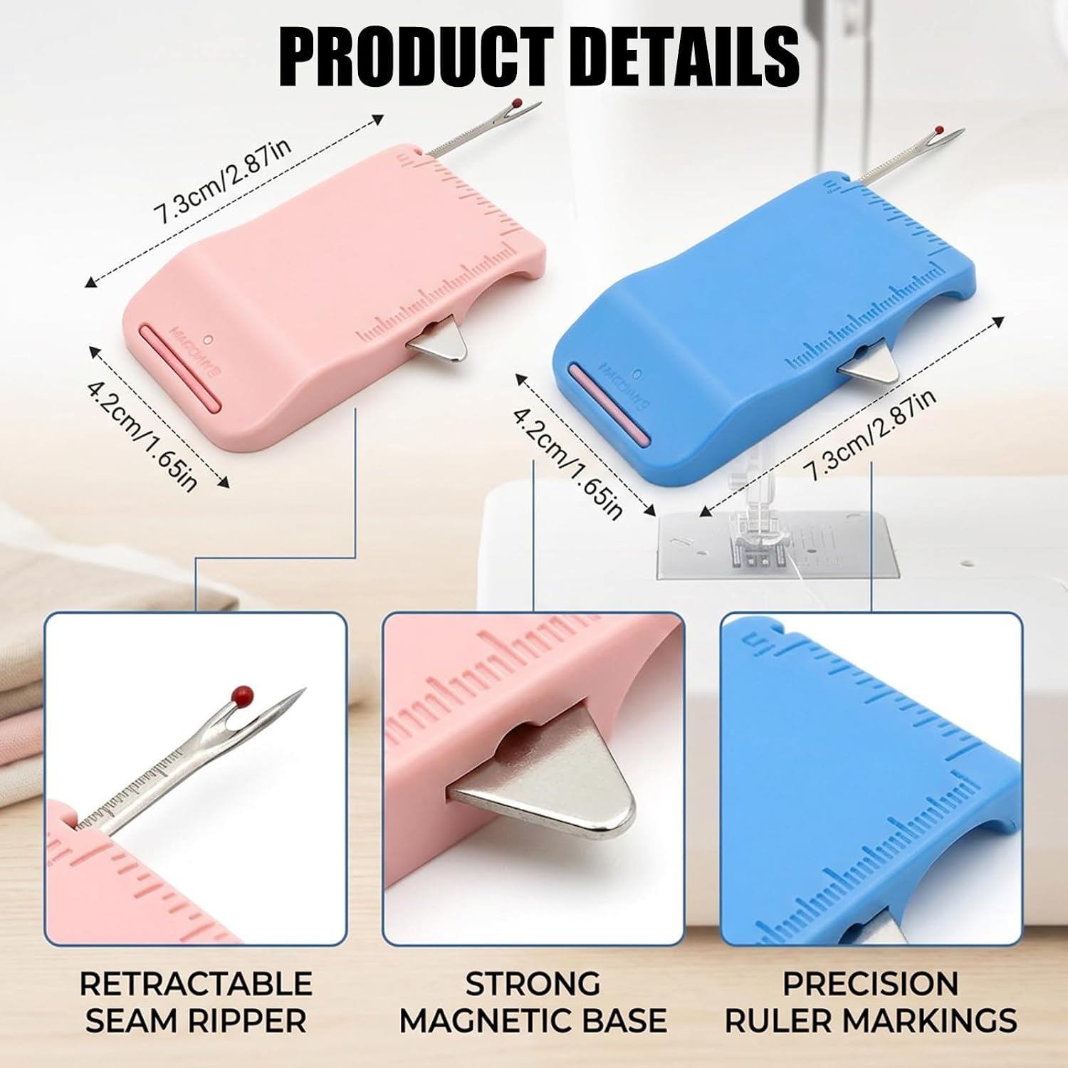 2-Piece Sewing Seam Guide and Ripper,Sewing Seam Guide and Ripper Magnetic, Attachment for Sleeves Cuffs and Garment Construction