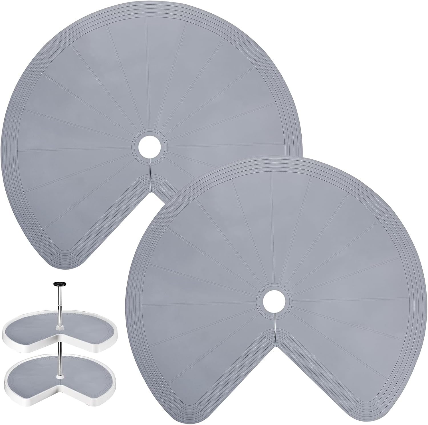 2 Pcs Lazy Susan Cabinet Liner, 27 Inch Non-Slip Silicone Mat for Kitchen Turntables, Heat-Resistant for Added Convenience, Gray