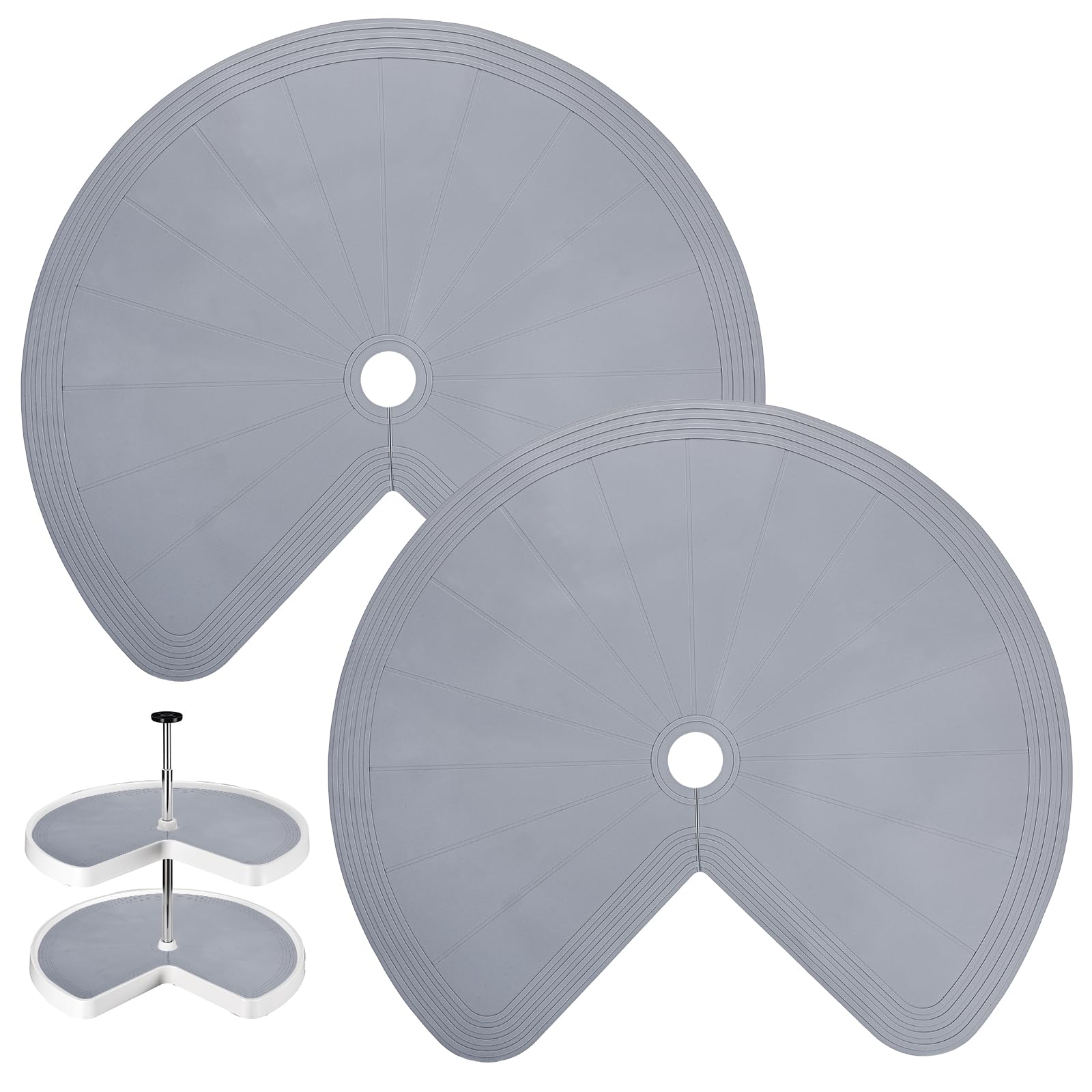 Photo 1 of 2 Pcs Lazy Susan Cabinet Liner, Non-Slip Silicone Mat for Kitchen Turntables, Heat-Resistant for Added Convenience, Gray