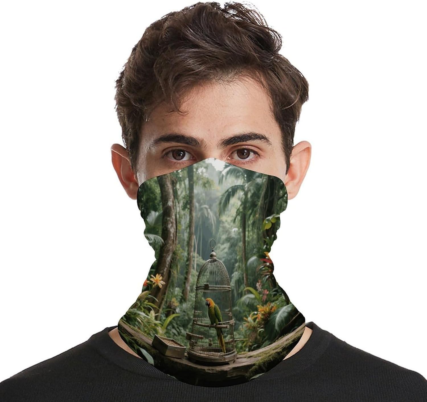 Parrot in Rainforest Neck Gaiter for Men Women Cooling Wrap Headwear Winter Head Wrap Scarf Beautiful Headband Personality Balaclava Sport Magic Scarf Windproof Hair Bandana