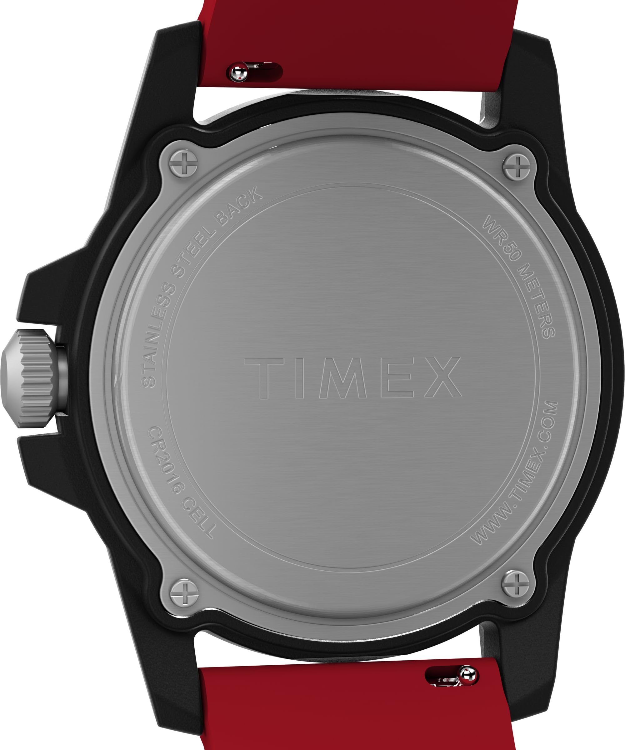 Timex Reloj Diver para hombre de 42 mm, correa roja, esfera negra, caja negra, Rojo -