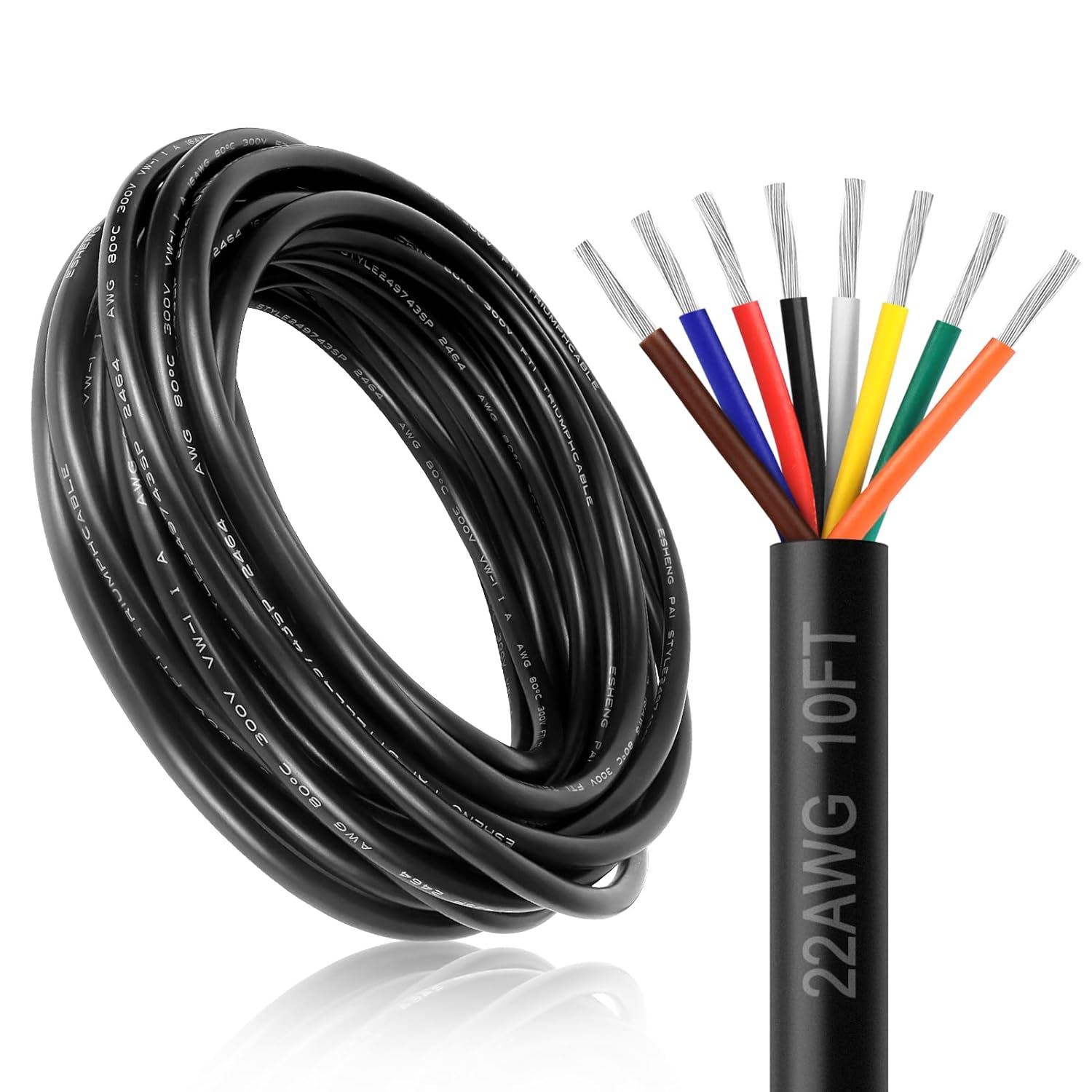 18 Gauge 8 Conductor Electrical Wire, 30FT 18AWG Black PVC Stranded Tinned Copper 8 Wire Cable, 18/8 Cord Extension Cable