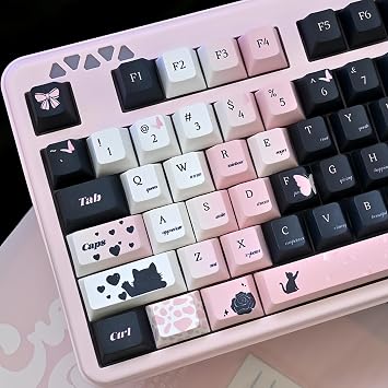 Black Pink Gradient Keycaps,Cute Cat Aesthetic Rose Custom Keycap Set Cherry Profile Dye Sublimation PBT Keycaps for Cherry MX Switches 60% 75% 100% Mechanical Keyboard 131 Keys