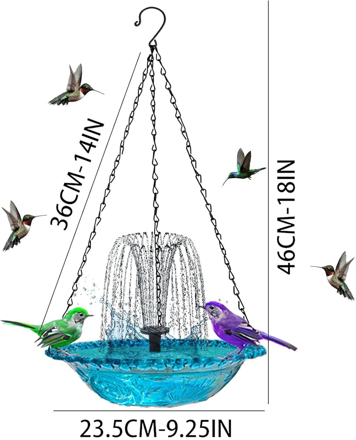 Outdoor Hummingbird Water Fountain, Solar Hanging Bird Bath Fountain 3 Layers Birdbath Attracts Hummingbirds & Garden Birds with Powered Pump Patio, Lawn, Yard Décor (Three Layers Purple)
