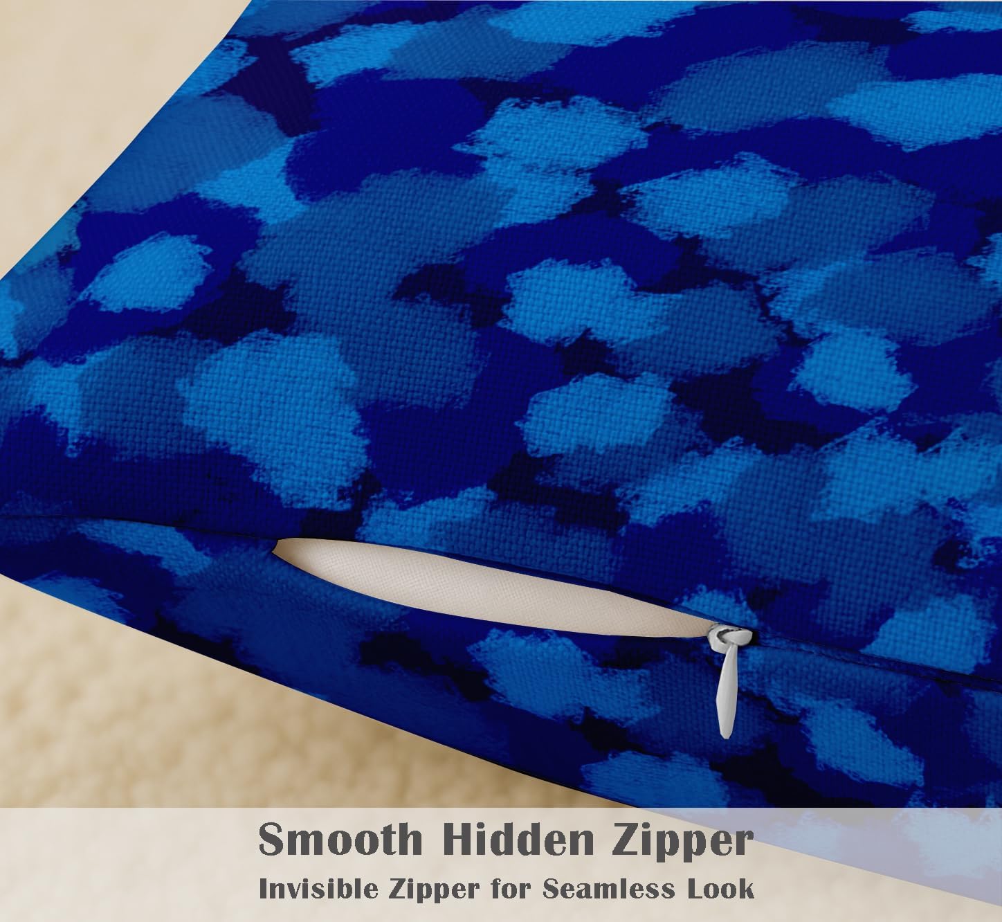 Floral Design, Decorative Cushion Covers Set of 4-16x16 Inch, 100% Cotton, Printed on Both Sides, Hidden Zipper, Blue