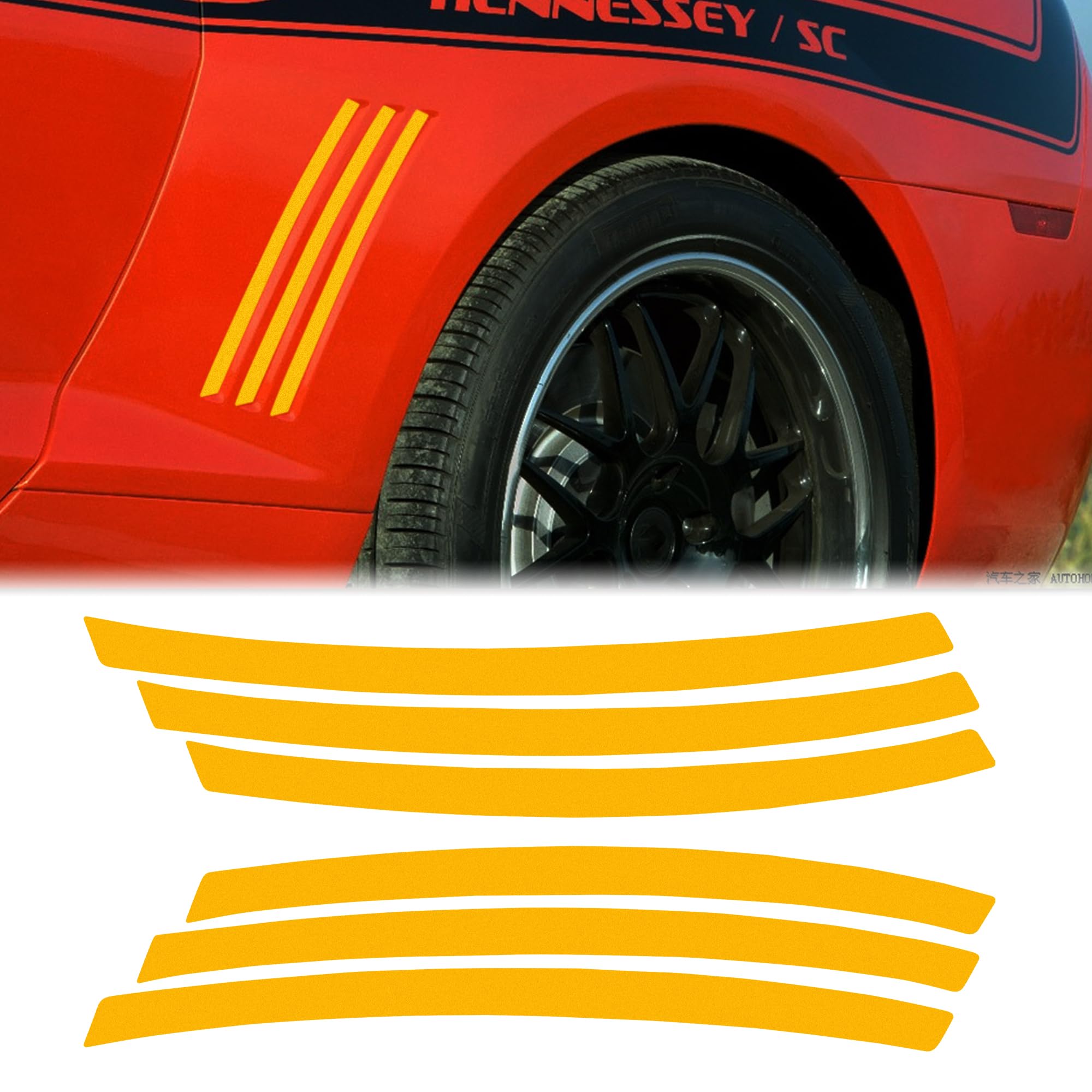 TOMALL 6pcs Car Side Vent Insert Stripe Vinyl Reflective Stickers Compatible with Chevrolet Camaro 2010-2015 Inlay Side Vent Gill Decals for Car (