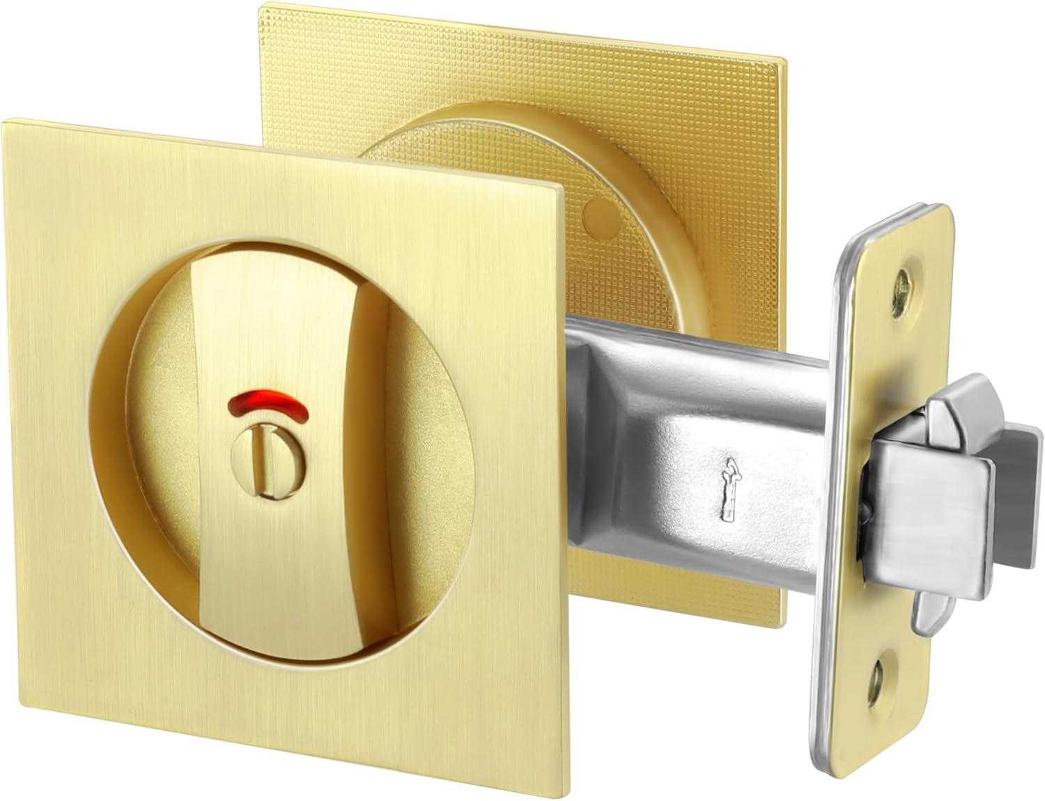 Matte Black Pocket Door Lock with Key, Pocket Door Pull Handle with Lock Square Door Lock for Privacy Sliding Door Bifold Bathroom Door Locks and Pulls Hardware