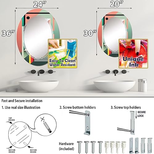 Miniatura 4 de Retro Elementary Geometrics VI - Espejo de tocador, espejos de baño, espejos de pared para sala de estar, dormitorio, espejo ovalado, grande, 20 x