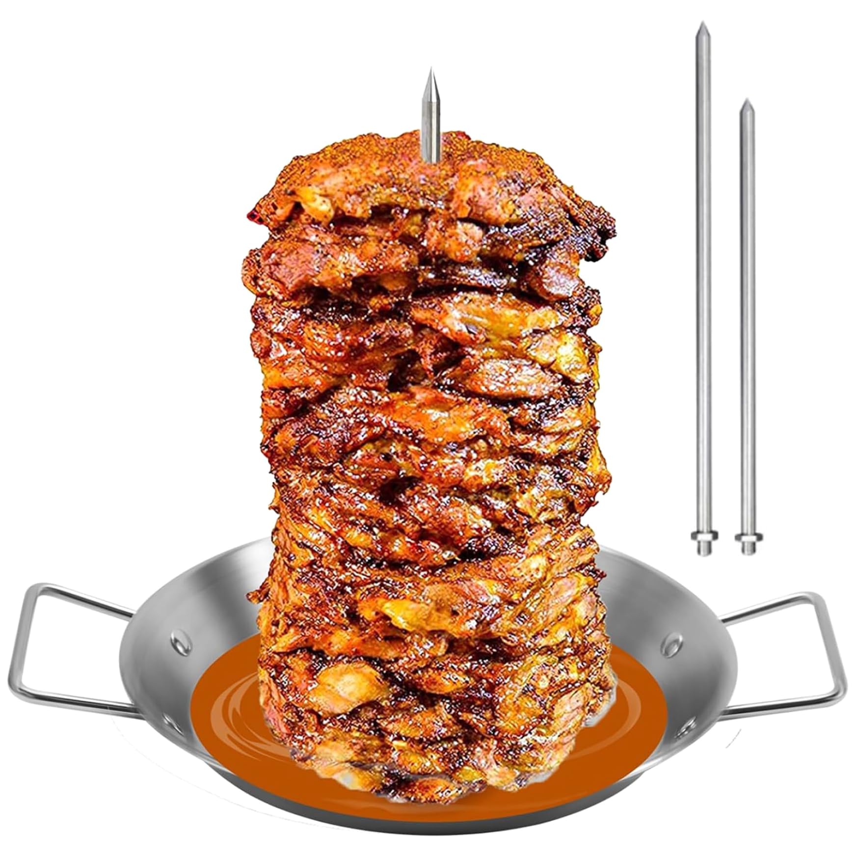 Pionowy szaszłyk do mięsa ze stali nierdzewnej – stojak do grillowania z 3 kolcami i uchwytem do steków z kurczaka, ryby, kiełbasy, idealny do gotowania na świeżym powietrzu i grillowania