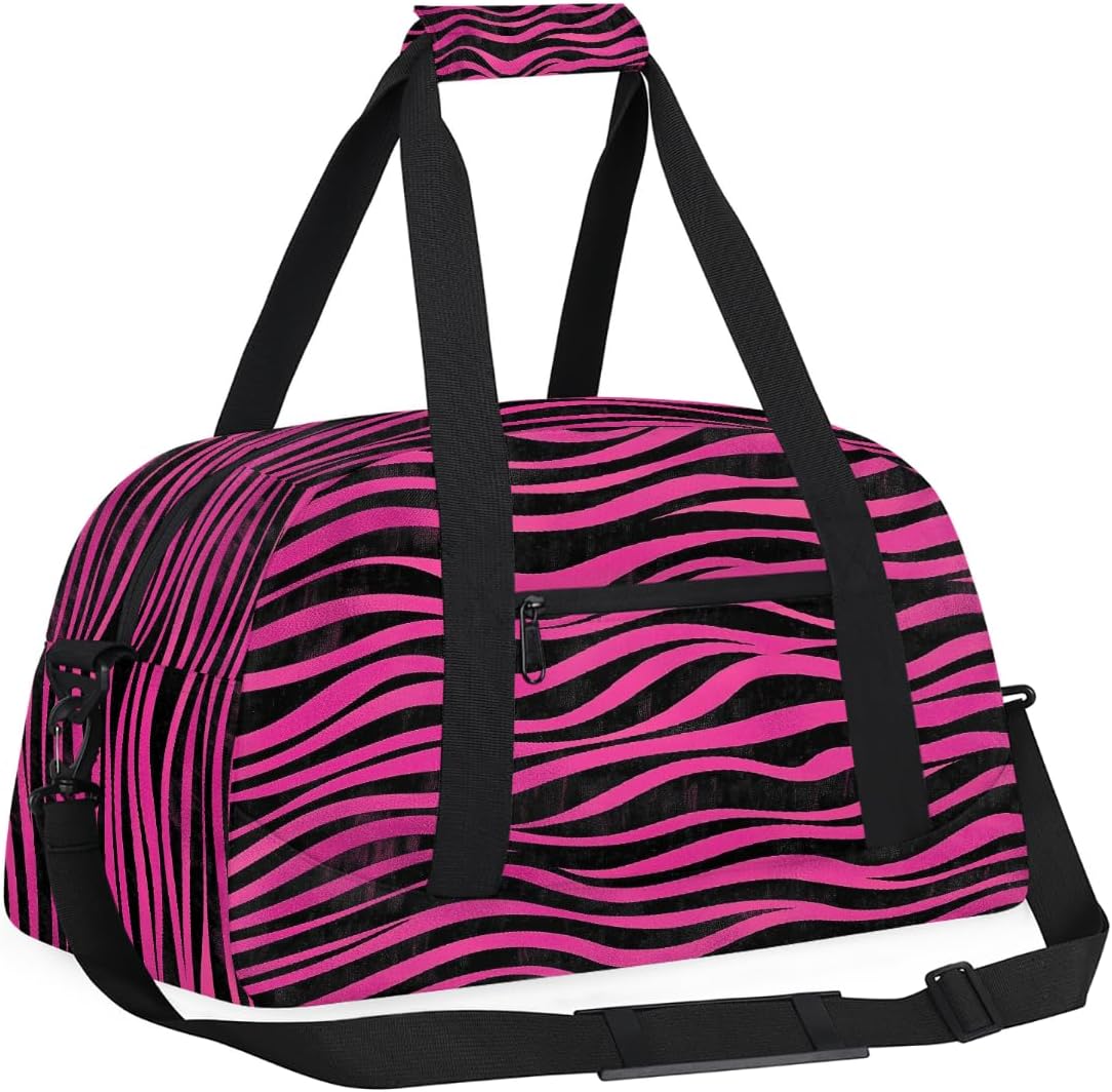 Hot Pink Zebra Print Pattern Kids Duffle Bag for Girls Boys Waterproof Gym Bag Portable Overnight Weekender Bags Carry On Travel Tote Bags for Sports Dance School Practice