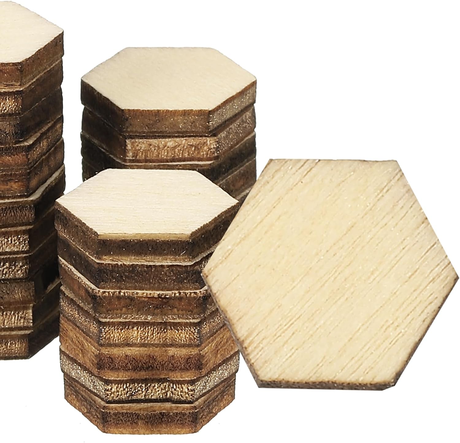 PATIKIL 30mm Wood Pieces, 100 Pack Unfinished Hexagonal Wood Shapes Blank Wooden Cutouts Ornaments Natural for Christmas Party Craft Projects