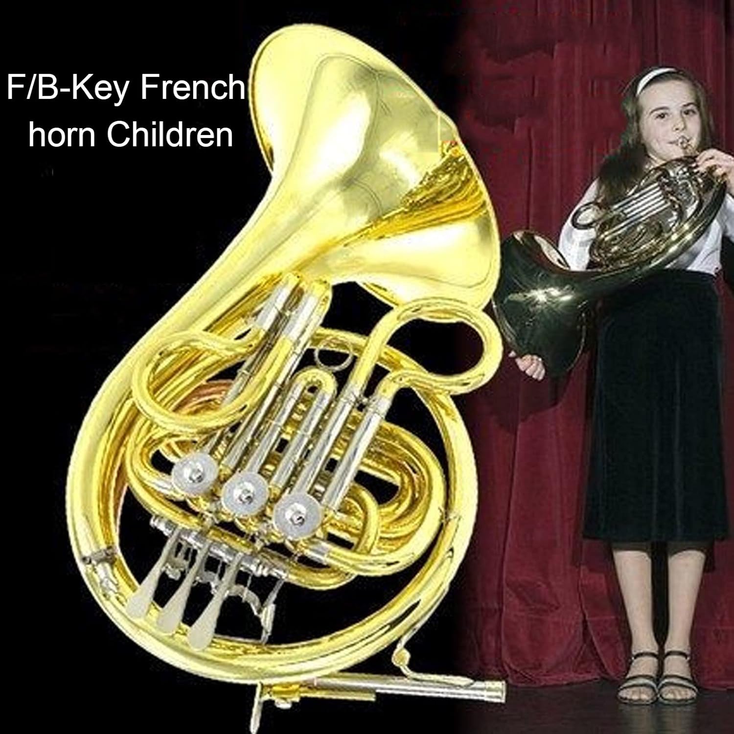 Child Double French Horn, Key of F/Bb Intermediate Double French Horn 3 Key Student Double French Horn with Hard Case,Cleaning Cloth and Gloves, Full Kit (A) : Musical Instruments