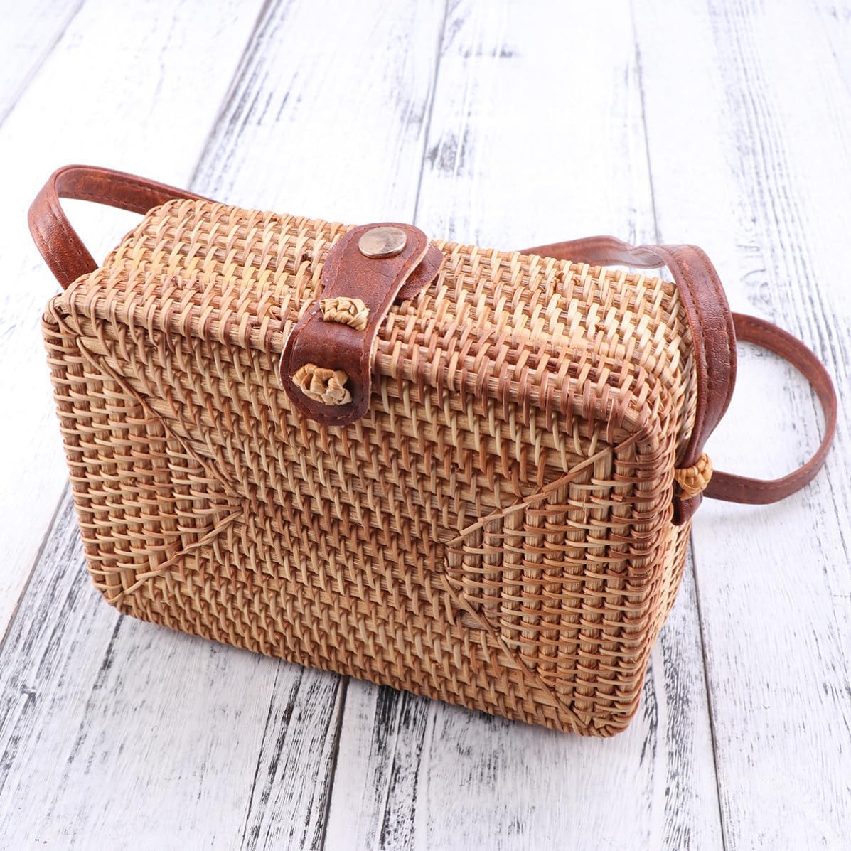 SEWACC Women round Rattan Backpack Crossbody Bag for Summer Beach
