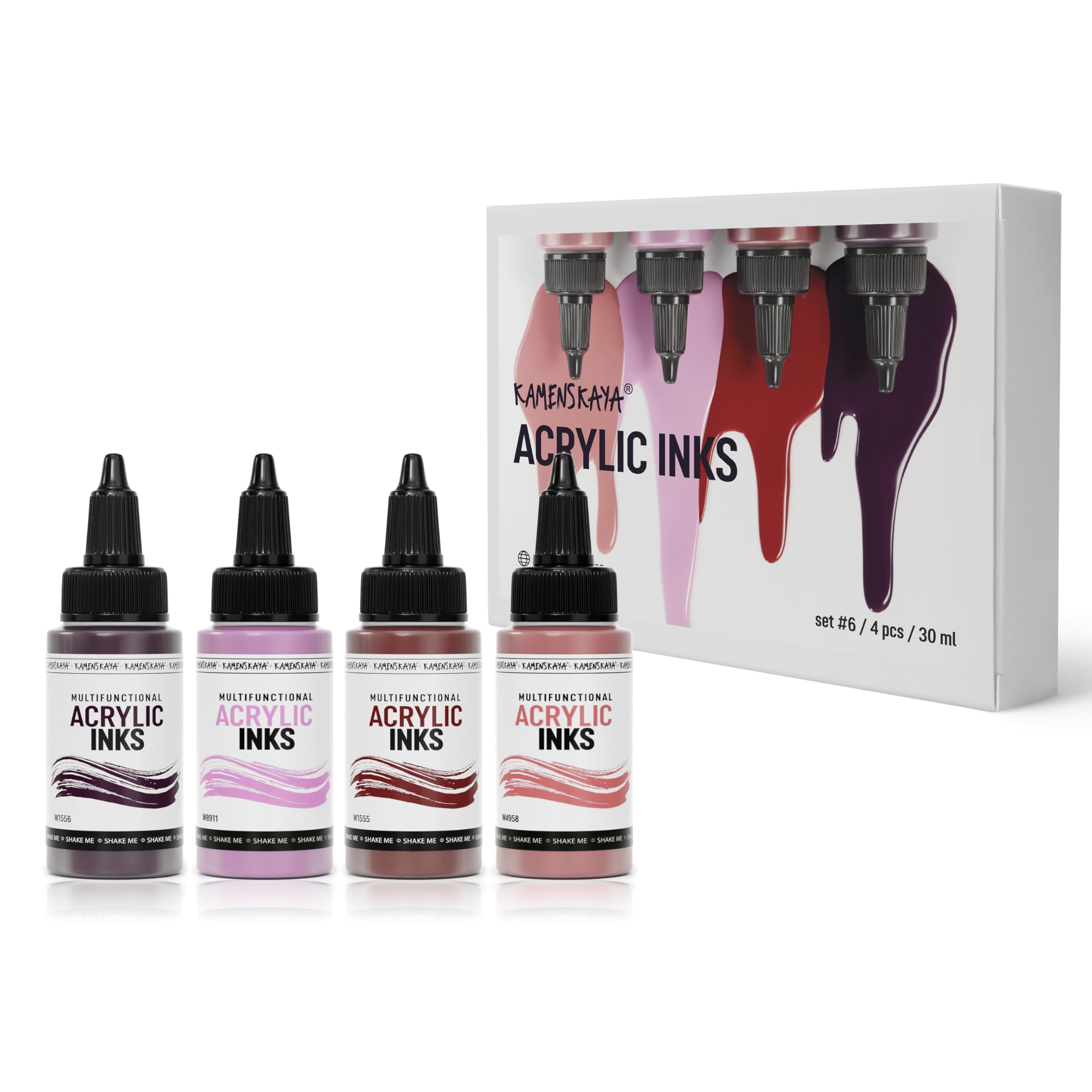 Kamenskaya Acrylic Inks for Artists - Acrylic Ink Set, Color Combination #6-4 pcs. 1 Fl Oz (30 ml) Each, 30 ml (Pack of 4)
