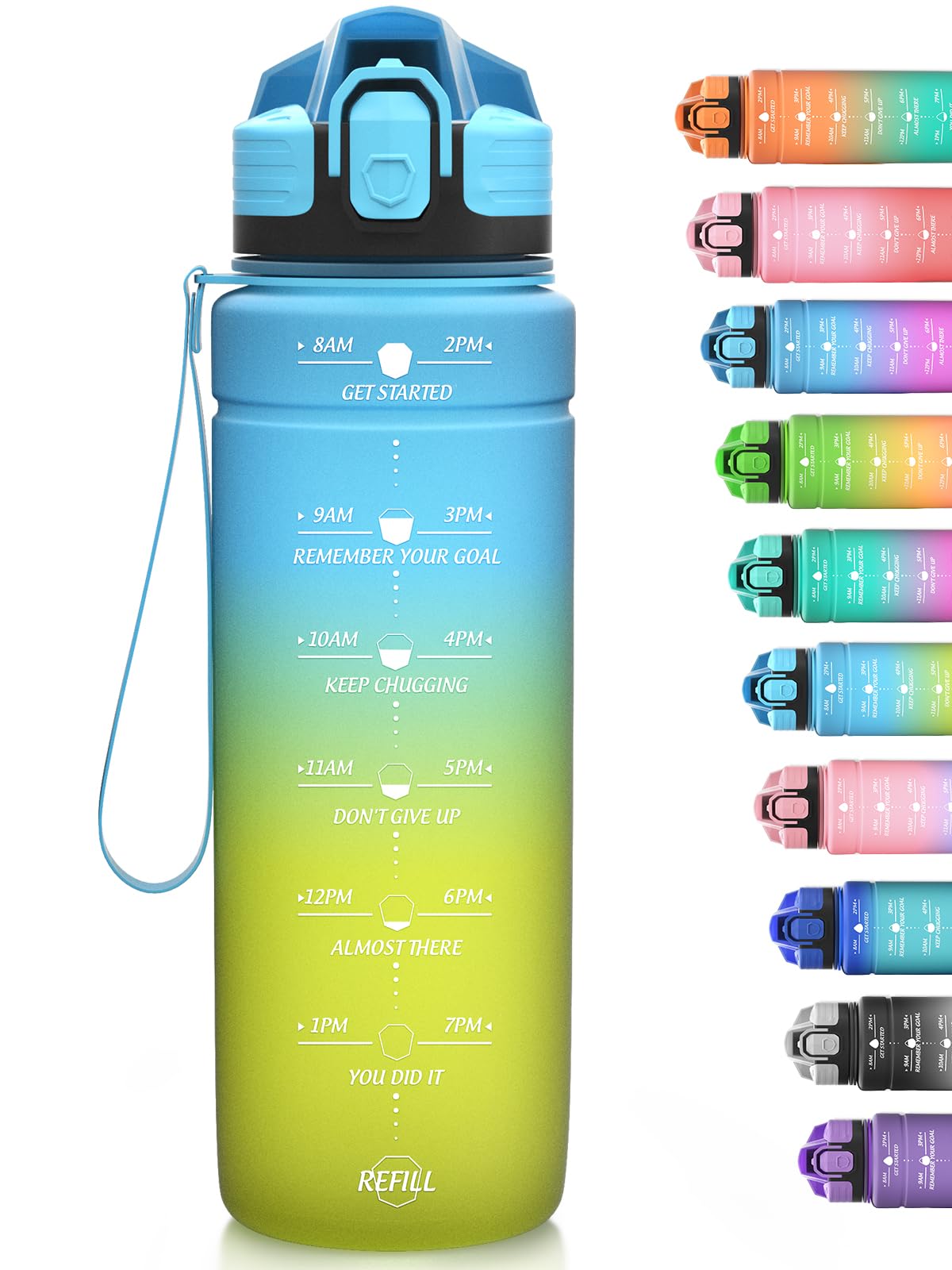 Niggeey Sport Trinkflasche 500ml, 700ml, 1L, 1,5L Trinkflasche Kinder Auslaufsicher, BPA-frei Tritan Motivierende Wasserflasche mit Zeitmarkierung, Sportflasche für Kinder, Schule, Fitness, Gym