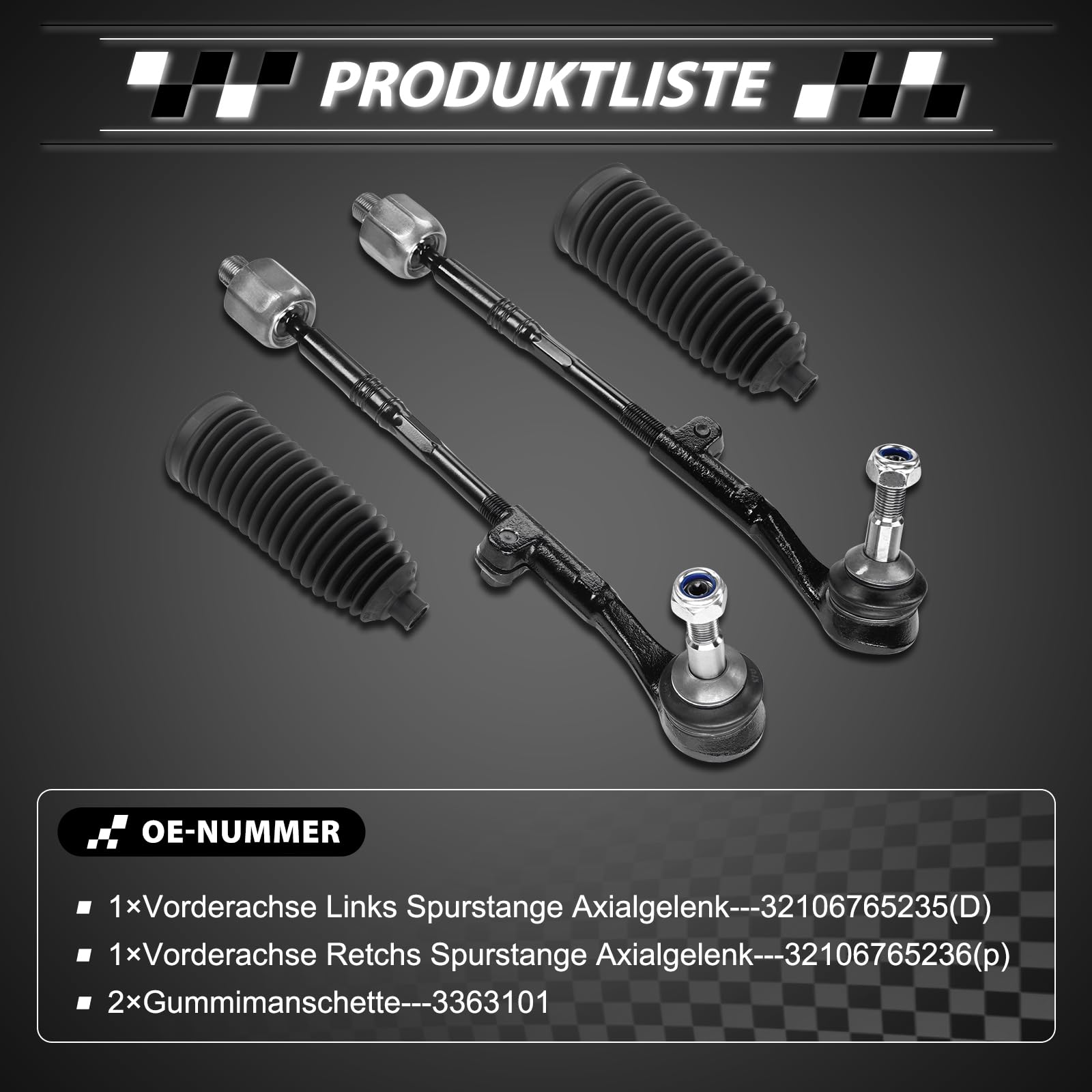 Spurstange inkl. Spurstangenkopf Lenkmanschettensatz 4 Teilig Vorderachse Links&Retchs Kompatibel mit BMW 1er E81 E82 E87 E88 116-135 3er E90 E91 E92 E93 316-335 2004-2013 X1 E84 2009-2015
