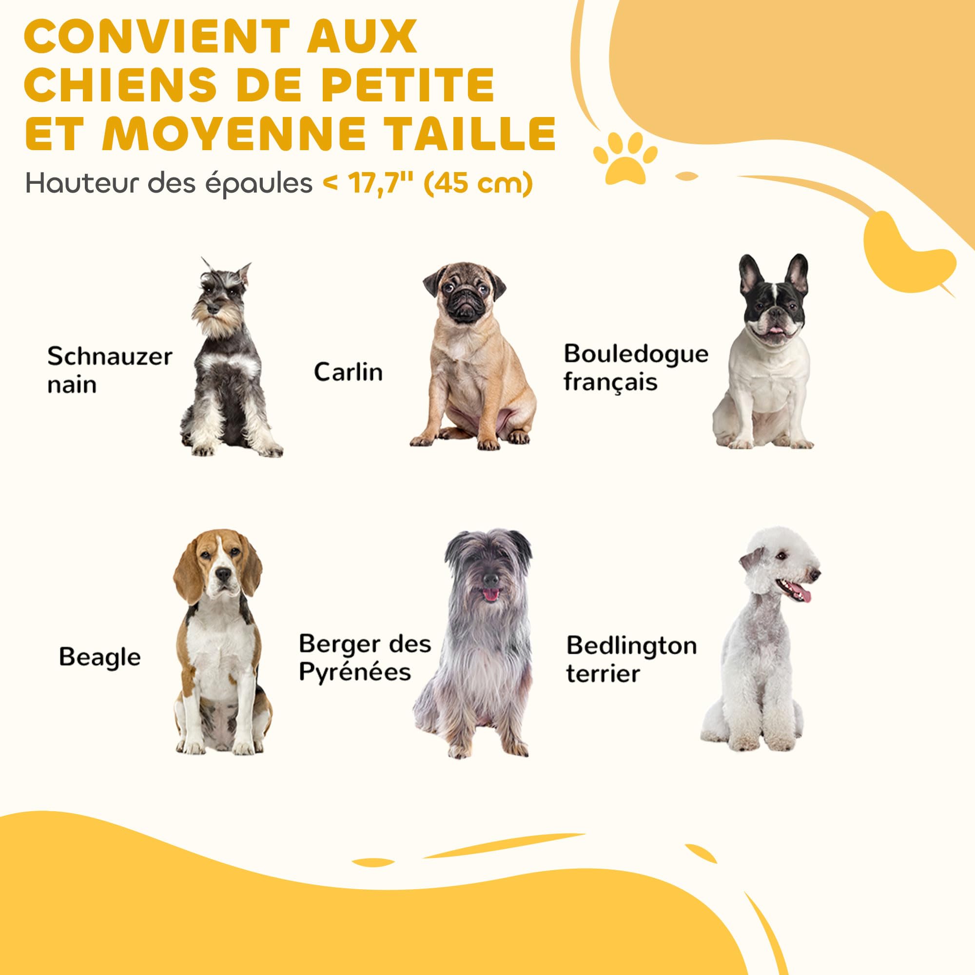 PawHut - Barrera de seguridad para perros (4 paneles, 206 x 35,5 x 76 cm), color blanco | Barrera de Protección Modular Plegable, Barrera para Animales de Madera, Pies de Soporte