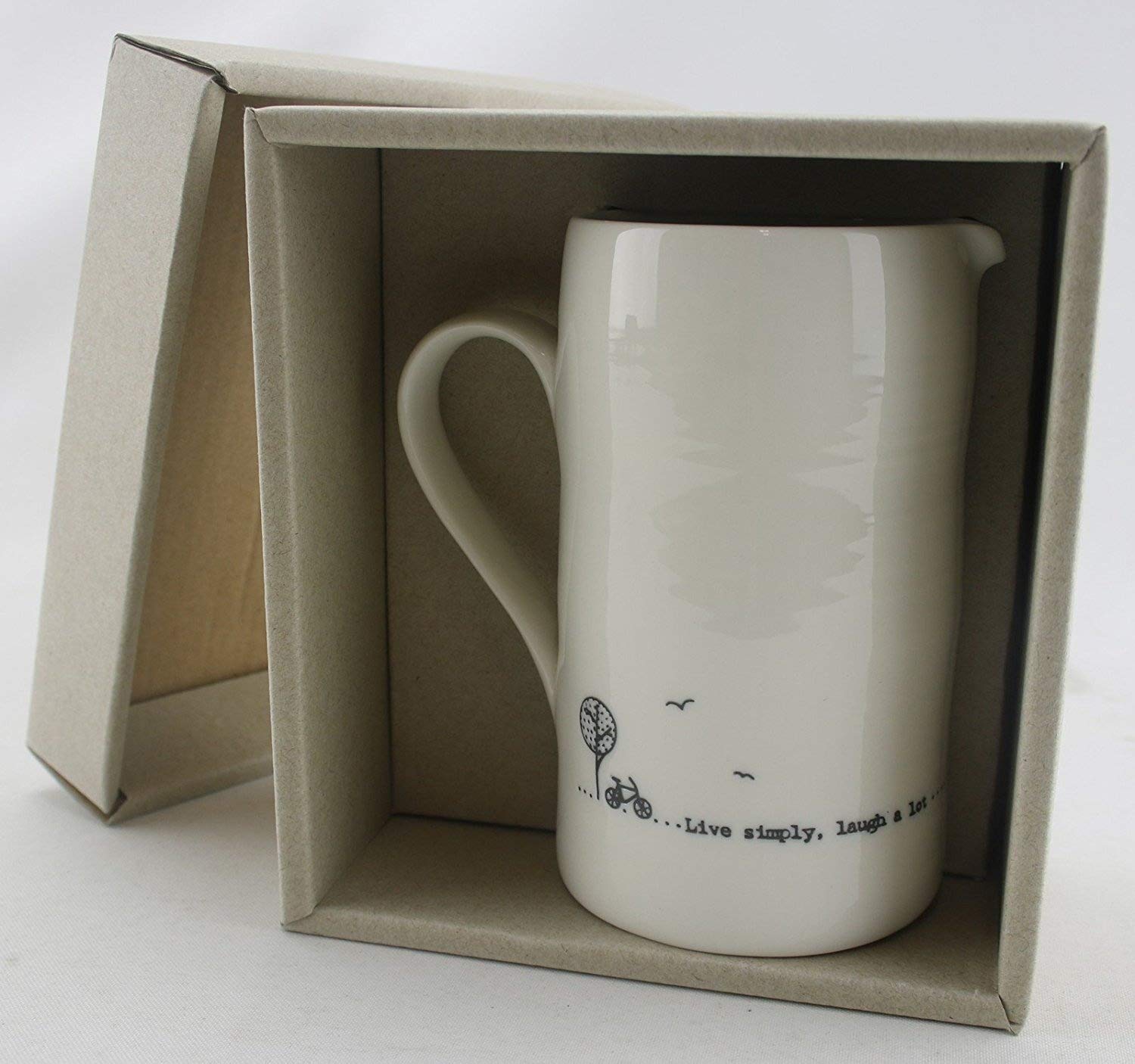 East Of India: Boxed Porcelain Jug: Live Simply, White,black