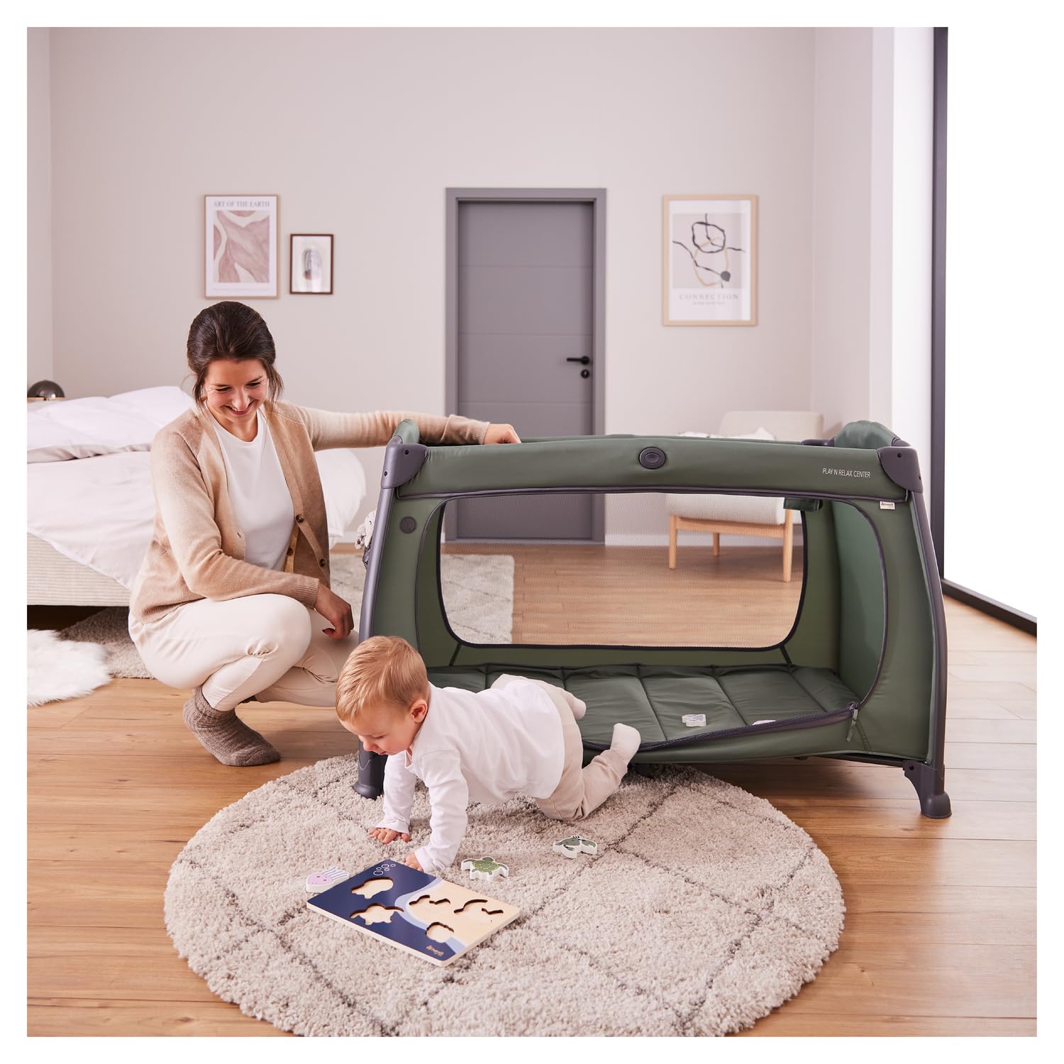 hauck Lettino Da Viaggio Play N Relax Center - Culla Neonato Da 0 Mesi Fino a 15 Kg - Box Bambini con Fasciatoio, Borsa e Apertura XL, Letto Pieghevole - Blu scuro