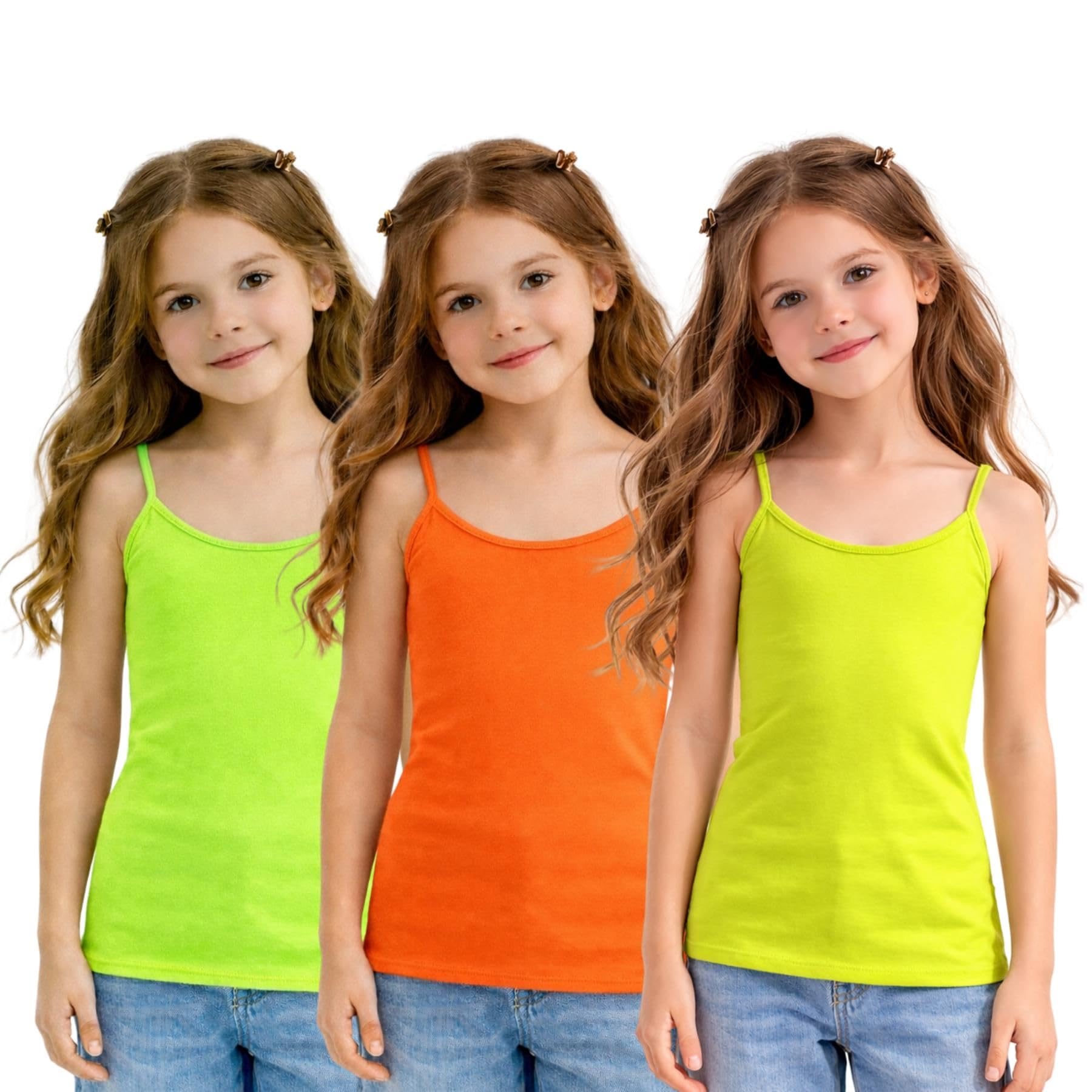 Janisramone® Paquete de 3 camisetas sin mangas con tirantes delgados para niñas, chalecos de verano sin mangas, capa base ligera, camiseta sin mangas para entrenamiento, camiseta de tirantes lisos