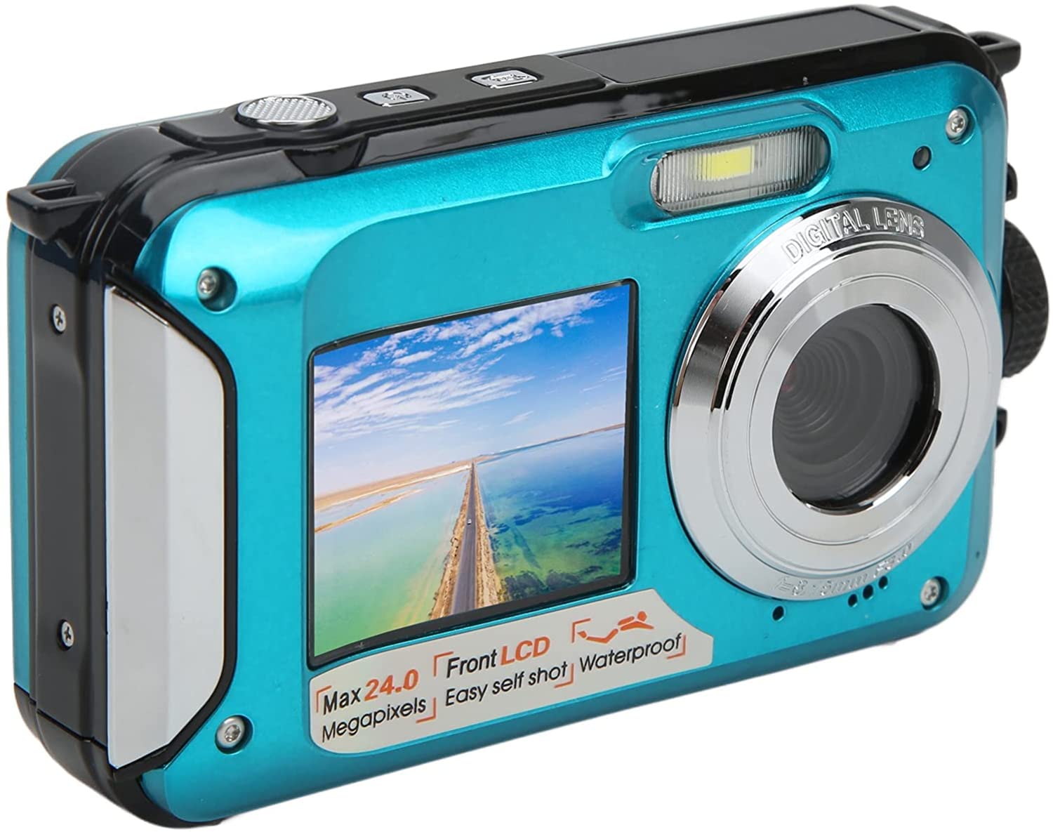 Underwater Camera, HD 1080P 24MP 16x Dual Screen Waterproof Digital Camera with 1920x1080 Resolution for Snorkeling Travel (Blue)