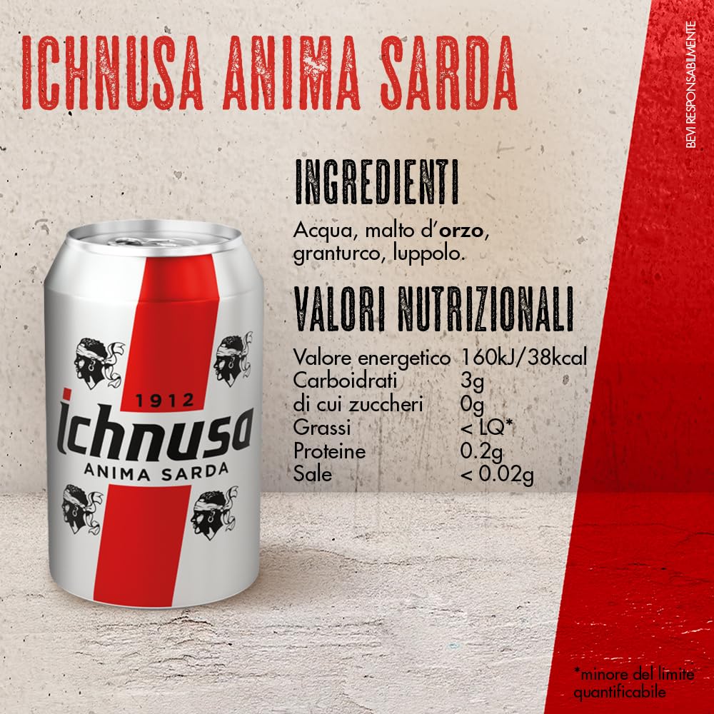 Birra Ichnusa Anima Sarda, Cassa Birra Con 24 lattine da 33cl, Birra Lager a Bassa Fermentazione, Gusto Moderatamente Amaro, Gradazione 4,7% Vol