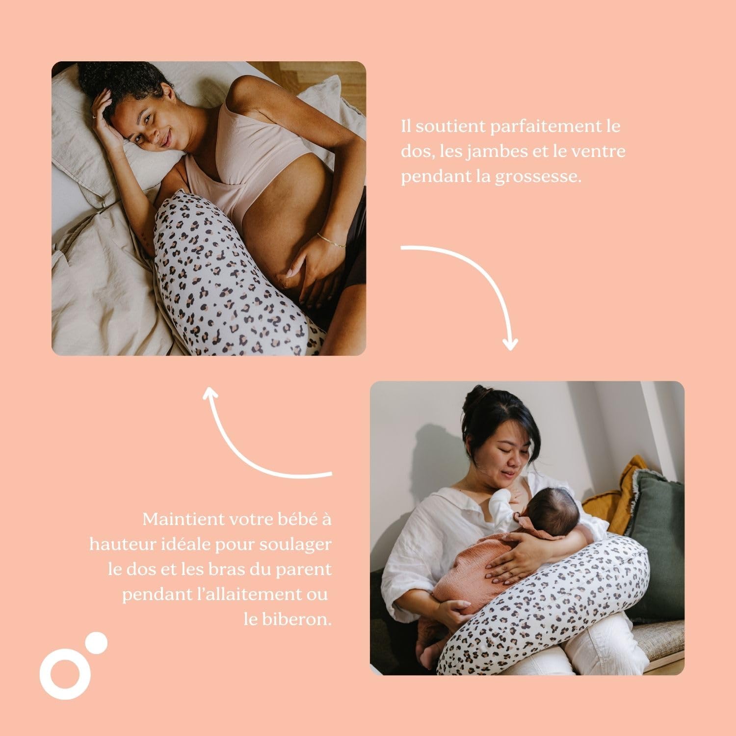 doomoo Coussin de Grossesse & Coussin Allaitement Buddy - Ultra Confort pour Dormir pendant la Grossesse - Soulage dos, jambes & ventre - Housse Bio & Certifié OEKO-TEX, Leopard Cream