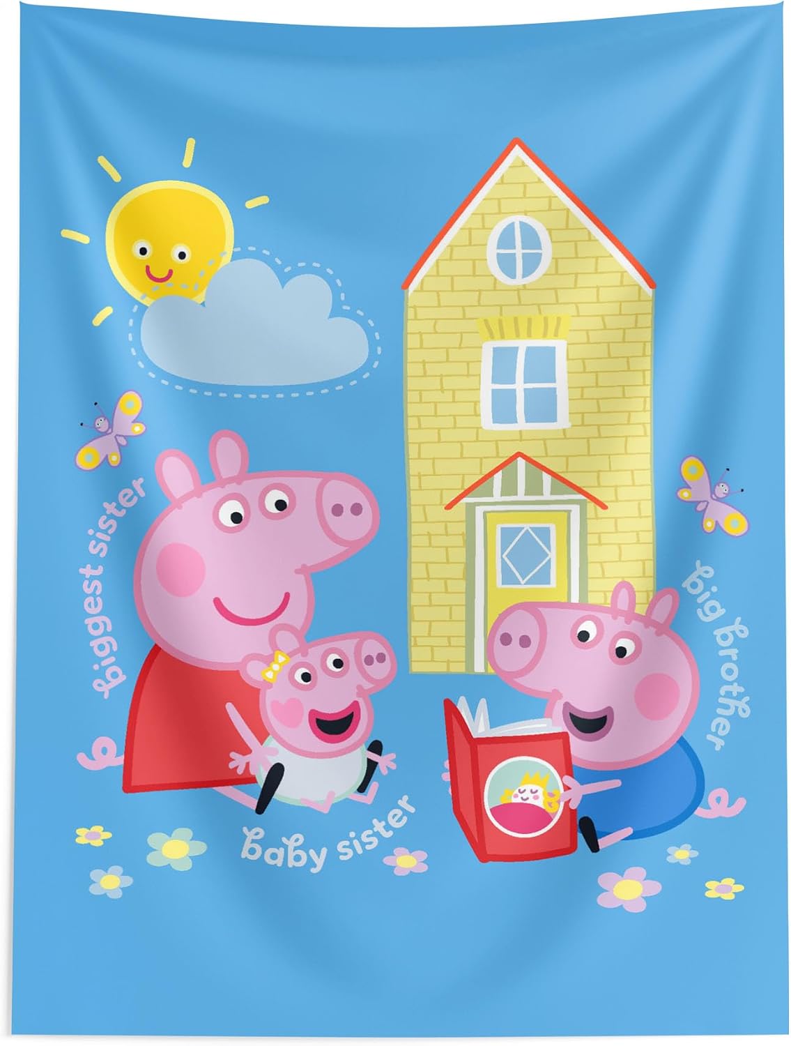 Northwest Peppa Pig Tapestry Sibling Time Wall Hanging, Nursery Play Room Decor, Official Licensed Art, Lightweight Washable Fade Resistant, 40x57 Inch