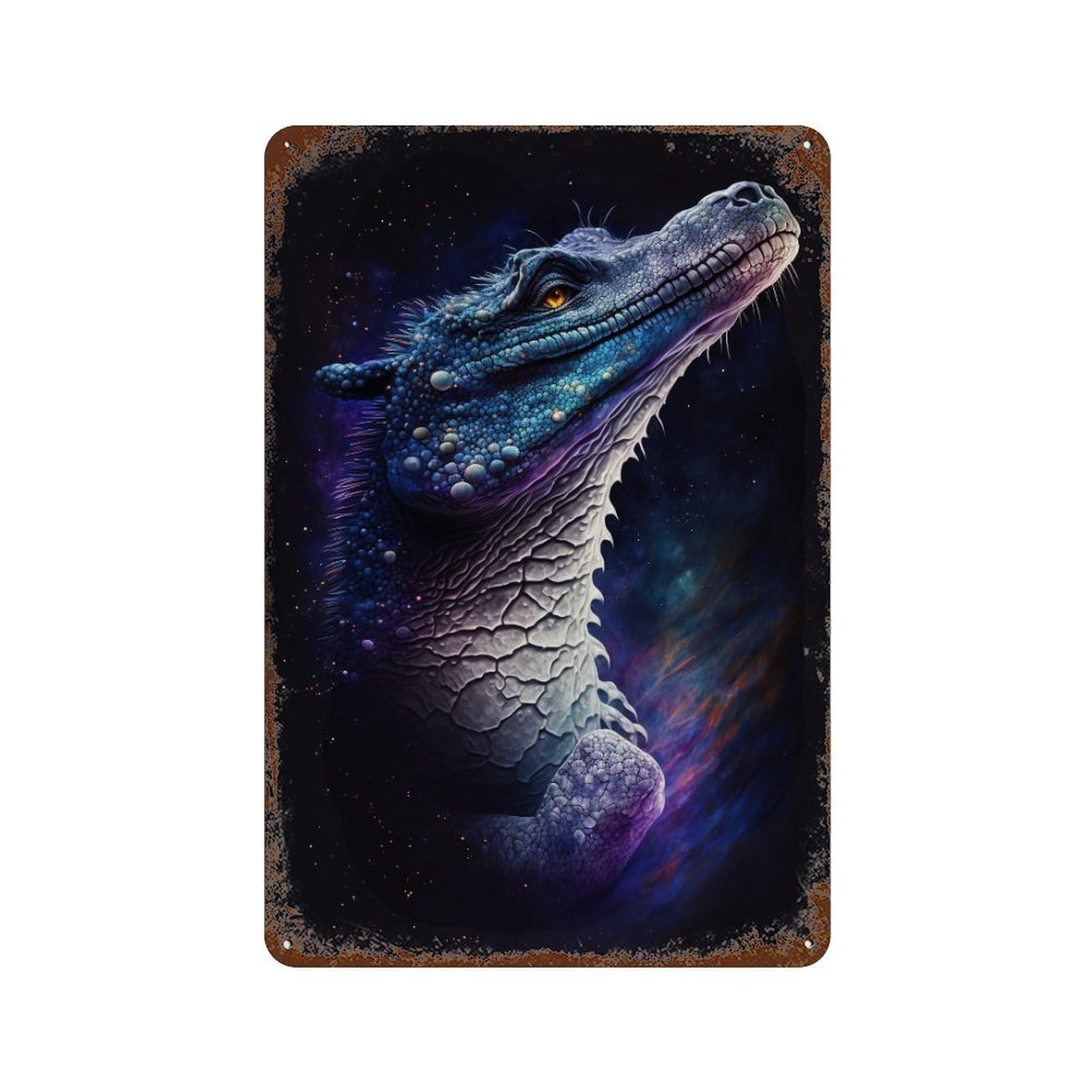 Cosmic Crocodile Art Print Vintage Rust Metal Sign 11.8"x7.9", for Basement, Hobby Room And Garage Decor, Retro Wall Decor