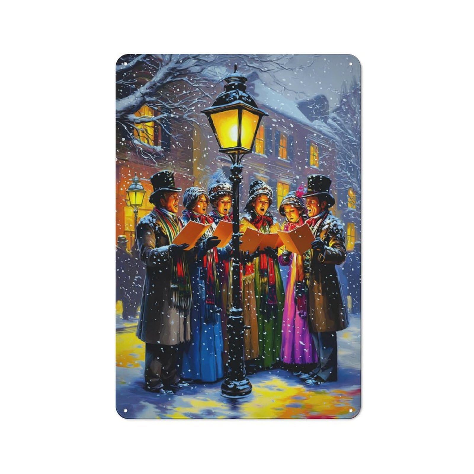 Junmoney Christmas Carolers In Snowy Street -2 Clean Industrial Decorative Metal Plaque 30X20cm, Loft Wall Plaque For Modern Home, Workshop, Office Or Cafe