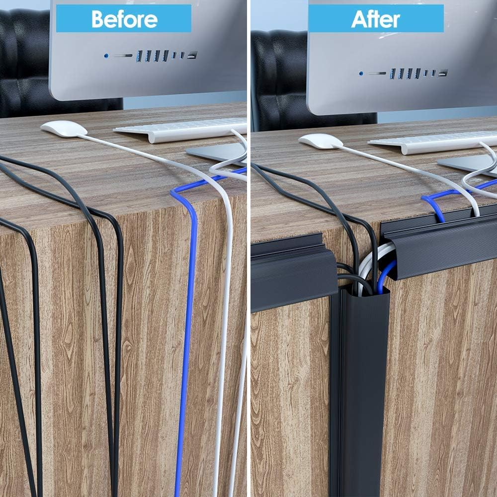 Yecaye Under Desk Cable Management - 4-Pack Large J Channel Cable Raceway - 63in Cord Cover Cable Tray - PVC Cord Organizer for Desk - Easy to Install Desk Wire Management Tray, L15.7in W2.7in H2.5in