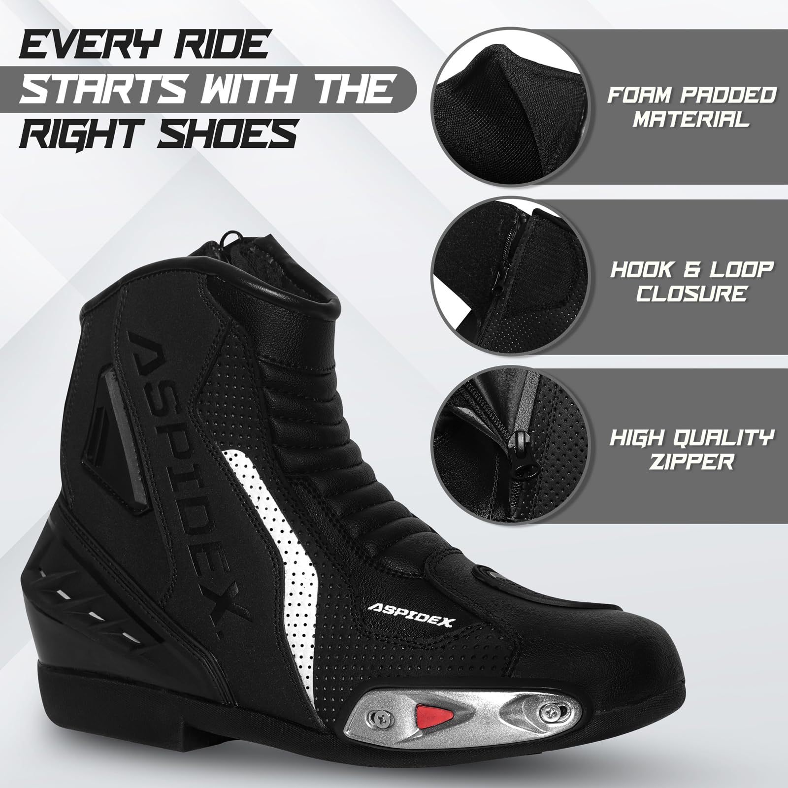 Stivali da moto da uomo Stivali da moto in pelle sportivi Scarpe da moto con suola in gomma nera Stivali