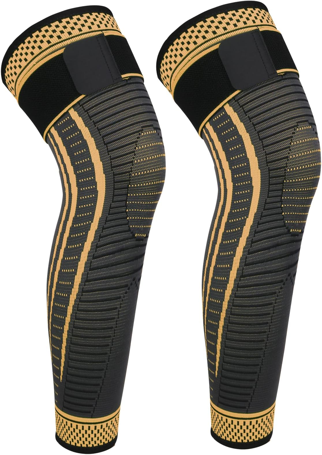 Copper Long Knee Braces for Women and Men Full Leg Compression Sleeves Anti Sliping Ventilation Long Knee Support with Wraps for ACJ, PCL, Meniscus Tear, Arthritis (Copper, XX-Large)