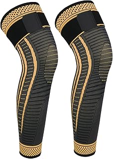 Long Copper Knee Braces for Women and Men Full Leg Compression Sleeves Anti Sliping Ventilation Long Knee Support with Wraps for ACJ, PCL, Meniscus Tear, Arthritis (Copper, Medium)
