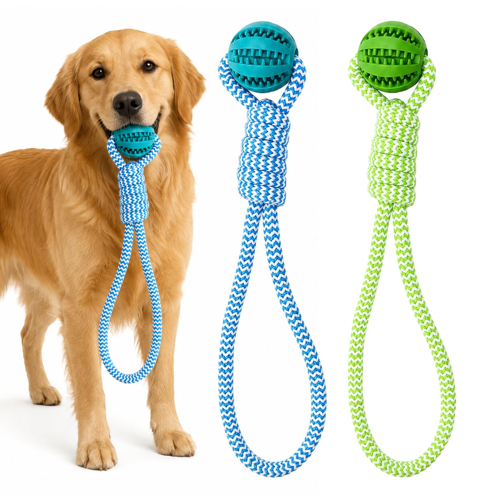 QhgPnt 2Pcs 2-in-1 Tug Toys for Dogs, Tug Toys for Dogs with Ball on Rope, Durable Dog Rope Toy for Tug of War Training, Tough Outdoor Dog Toys for Fetch Games, Rubber Ball and Cotton Rope
