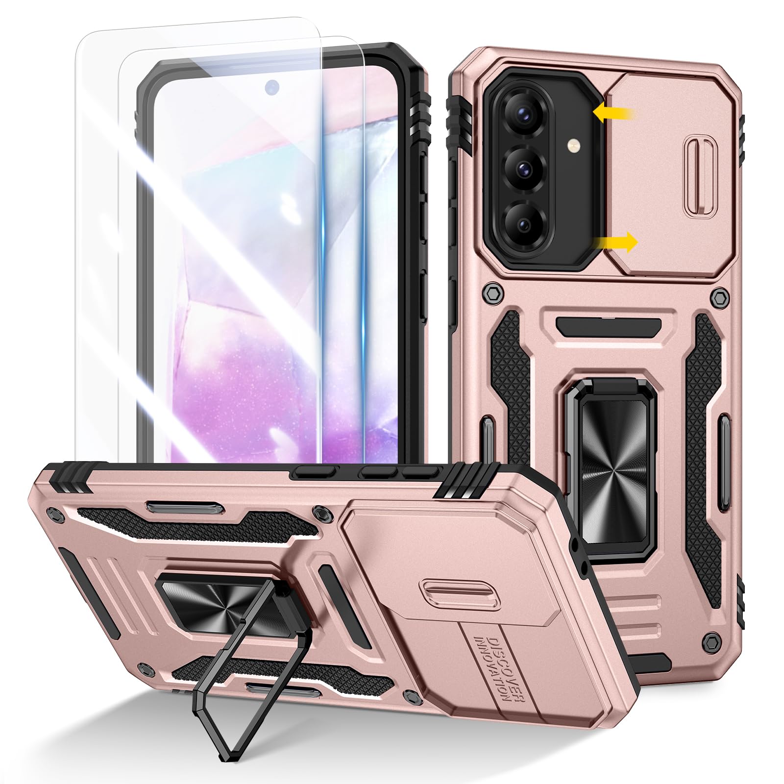 Doeshine für Samsung Galaxy Hülle mit 2 Stück Displayschutzfolie & Kameraschutz, Rotate Ring Ständer, Robust Fallschutz Handyhülle Outdoor Militär Schutzhülle für Galaxy