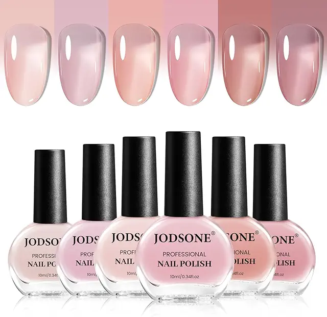 JODSONE Jelly Nail Polish Set - 6 Colors Nude Pink Pale Purple Quick Dry