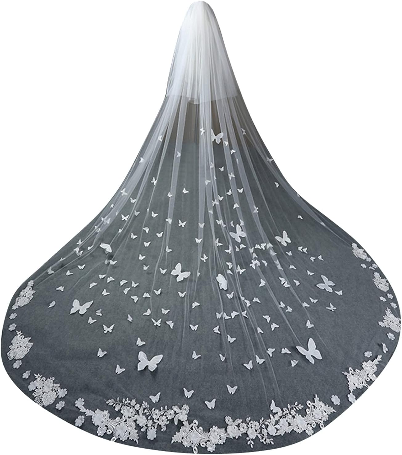 Lace Wedding Veils Cathedral Butterfly Floral Appliqeus 2 Tier for Bride Blusher with Comb